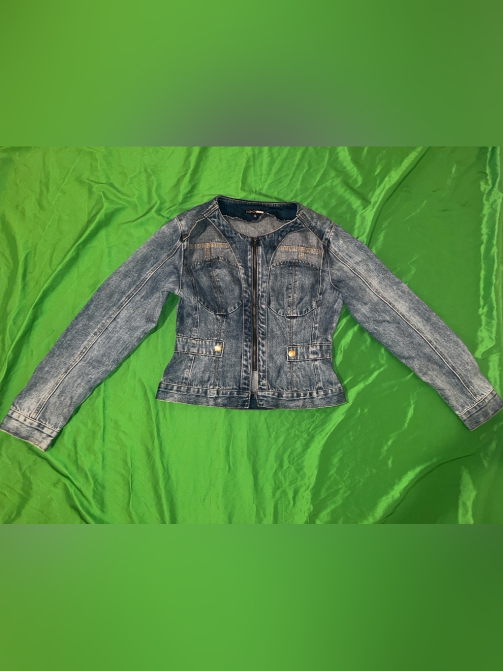 Fashion Nova Denim Bra Cut Out Fitted Jean Jacket size Medium